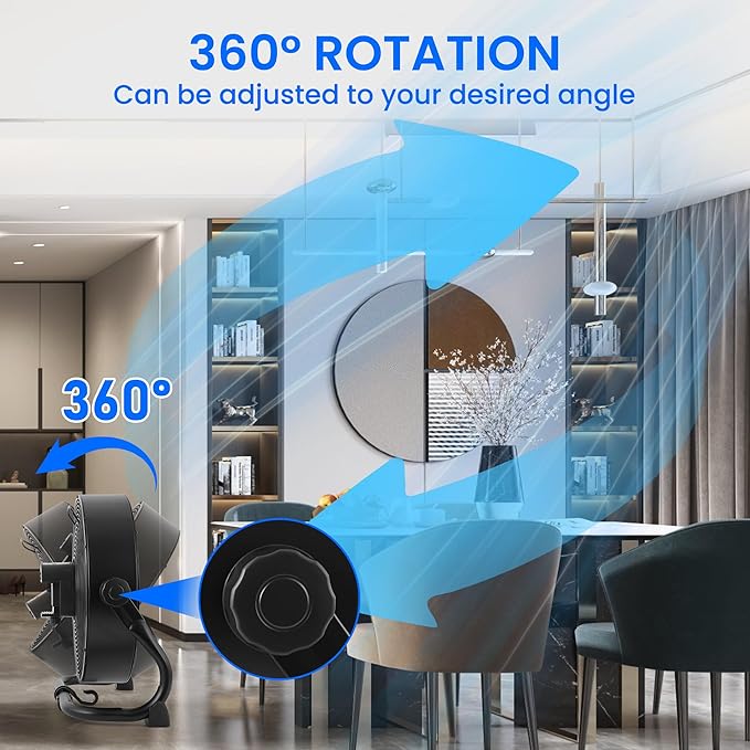 15" High-Velocity Heavy Duty Industrial Floor Fan, 9 Speeds, Metal Construction and Aluminum Blades, NO-Power Bank fan, Portable Fan for Camping (Black)
