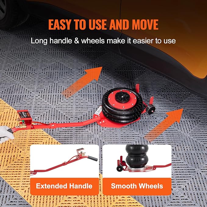 VEVOR Air Jack, 3 Ton/6600 lbs Triple Bag Air Jack, Airbag Jack with Six Steel Pipes, Lift up to 17.7 inch/450 mm, 3-5 s Fast Lifting Pneumatic Jack, with Long Handles for Cars, Repair, (Red)
