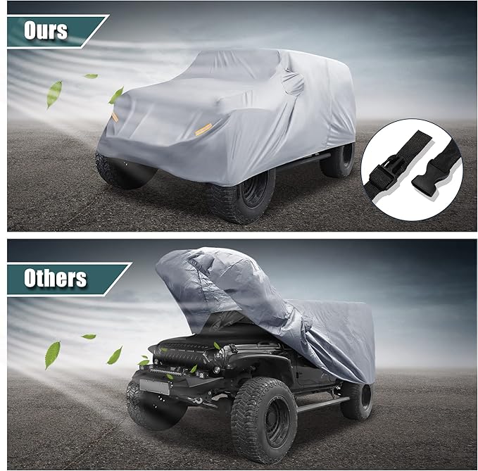 X AUTOHAUX SUV Car Cover Fit for Jeep Wrangler JK JL 2 Door 2007-2021 Outdoor Waterproof Sun Rain Dust Wind Snow Protection 210D Oxford Gray