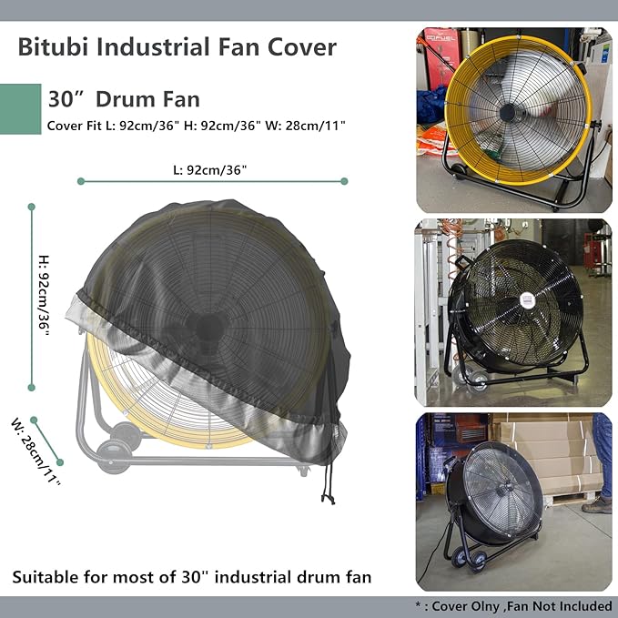 Bitubi Industrial Drum Fan Cover,Waterproof Outdoor Fan Covers,Compatible for 30 Inch Heavy Duty Metal Industrial Drum Fan,Black
