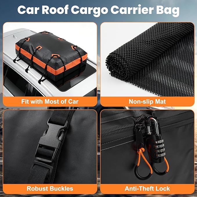 DUMOS Car Rooftop Cargo Carrier 20 Cubic Feet, Car Roof Waterproof PVC Bag, with Anti-Slip Mat,Combination Luggage Lock, Reinforced Straps & Door Hooks,Fit Vehicles with/Without Roof Racks