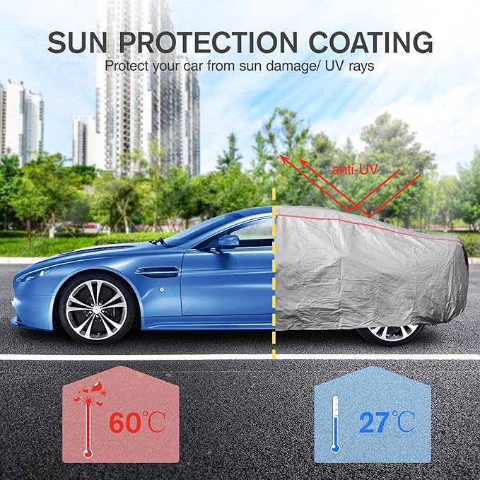 Car Cover Waterproof All Weather, 6 Layers XXL Full Exterior Covers with Zipper Cotton, Mirror Pocket. Outdoor Car Cover UV Snow Rain Wind Dust All Weather Outdoor Protection for Sedan (196-210 inch)