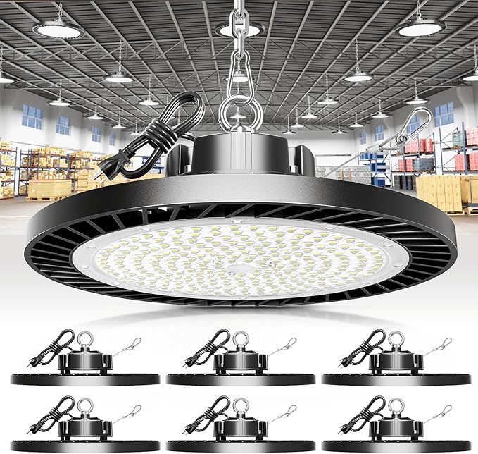ELEKICO 300W UFO Led High Bay Light| 5000K 45000LM High Bay Led Shop Lights with 5ft Cable Hanging Hook Safe Rope| Shop Light & Garage Lighting Lights for Factory Workshop Warehouse Garage Barn