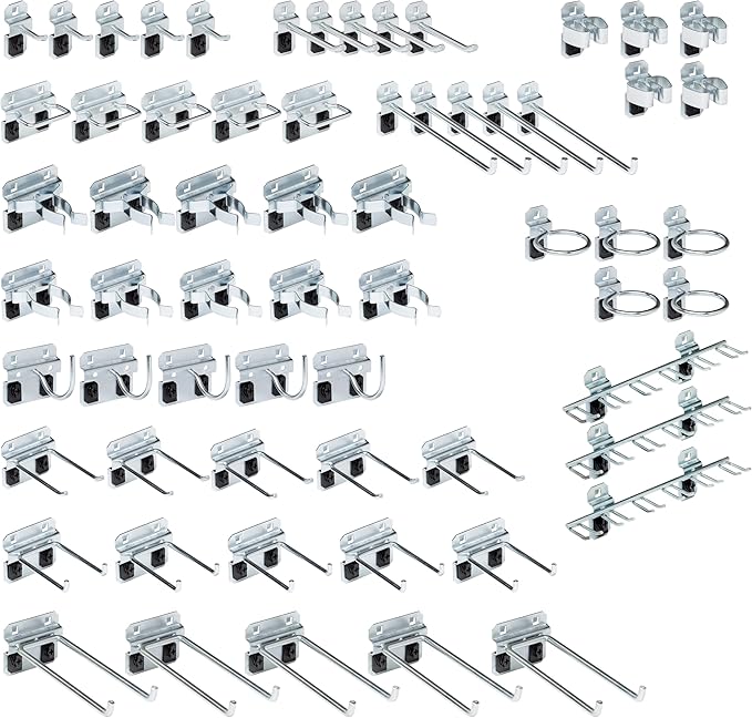 Triton Products LockHook Steel Pegboard Hook Accessories Kit - 63 Piece - Garage Storage and Organization, Silver