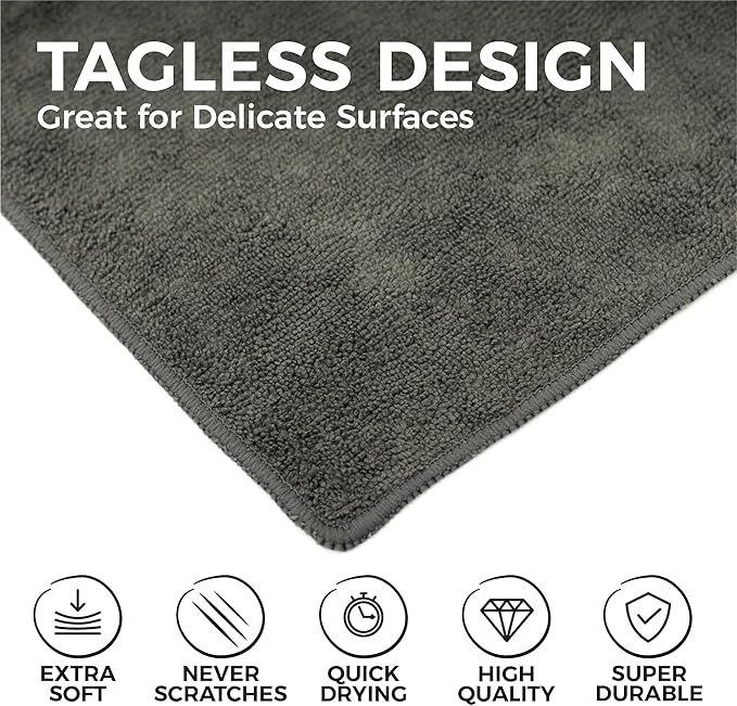 The Rag Company - All-Purpose Microfiber Terry Cleaning Towels - Commercial Grade, Highly Absorbent, Lint-Free, Streak-Free, Kitchens, Bathrooms, Offices, 300gsm, 12in x 12in, Grey (12-Pack)