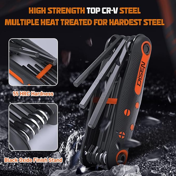 DISEN 25-Piece Folding Allen Key Set - 3-Pack SAE & Metric Hex Key, Torx Star Key Set, Portable Keyhook, Heat Treated Chrome Vanadium Steel Allen Wrenches
