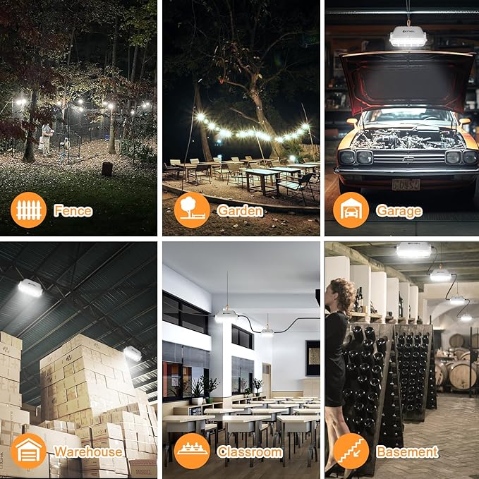50ft LED Construction String Lights 150W Super Bright 15000LM Work Lights String Connectable Design for Workplace, Warehouse, Garage, RV, Indoor and Outdoor Weatherproof Temporary Lighting