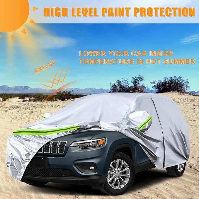Waterproof Car Covers Replace for 2014-2025 Jeep Cherokee, 6 Layers Silver All Weather Custom-fit Car Cover with Zipper Door & Windproof Bands for Snow Rain Dust Hail Protection