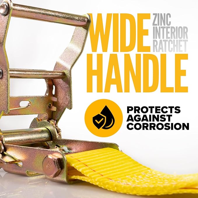 US Cargo Control E Track Straps 2" x 12' (2-Pack), 4,400 LBS Break Strength, Yellow Heavy Duty E Track Ratchet Straps with 4' Fixed End and Spring E-Fittings, Logistic Tiedowns for Box Trucks, Vans