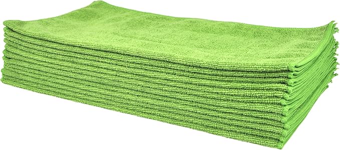 Eurow Utility 240 GSM Terry Weave Microfiber Cleaning Towels for Home, Auto, Boat, RV, Garage, Shop, Streak-Free, Scratch-Free, Reusable, Multi-Surface, Ultra Absorbent, 16x16 Inch, 12-Pack, Green