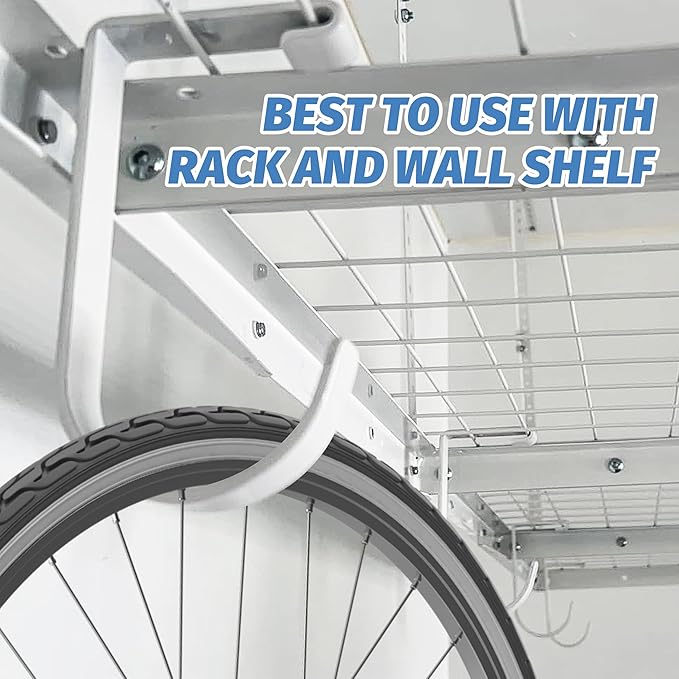 12-Pack Heavy Duty Add-On Storage Flat Hook Accessory for Garage Ceiling Storage Rack and Wall Shelving, Alloy Steel, White-Suitable for FLEXINOUMTS Ceiling Storage Racks and Wall Shelves