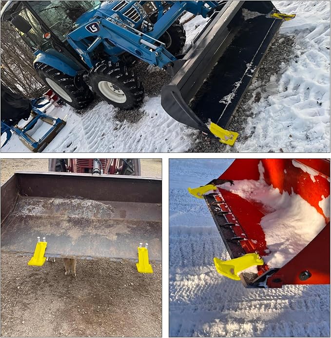 Tractor Bucket Protector, EBESTTECH 2 PCS Bucket Edge Anti-Skid Device Ski Edge Protector Double Hexagon Lock Nuts and Bolts,for Snow Leaves Removal Spreading Gravel,Yellow