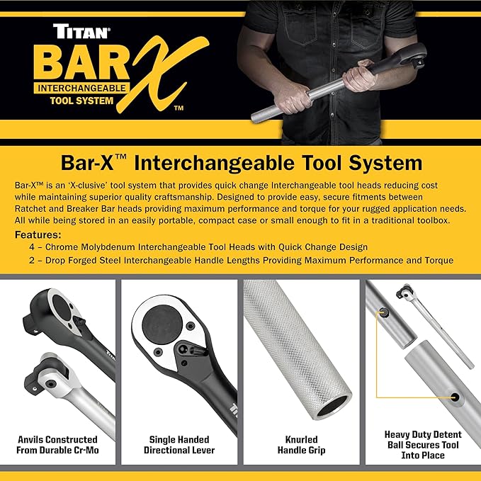 Titan Bar-X 61323 3-Piece 1-Inch Drive Interchangeable Ratchet and Breaker Bar Set