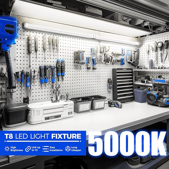 Barrina LED Shop Lights 2FT, 20W 3000LM 5000K, T8 LED Light Fixture, Clear Cover, Ceiling and Utility Shop Light, Linkable Tube Lights for Room, Garage, Workbench, Warehouse, 2 Packs