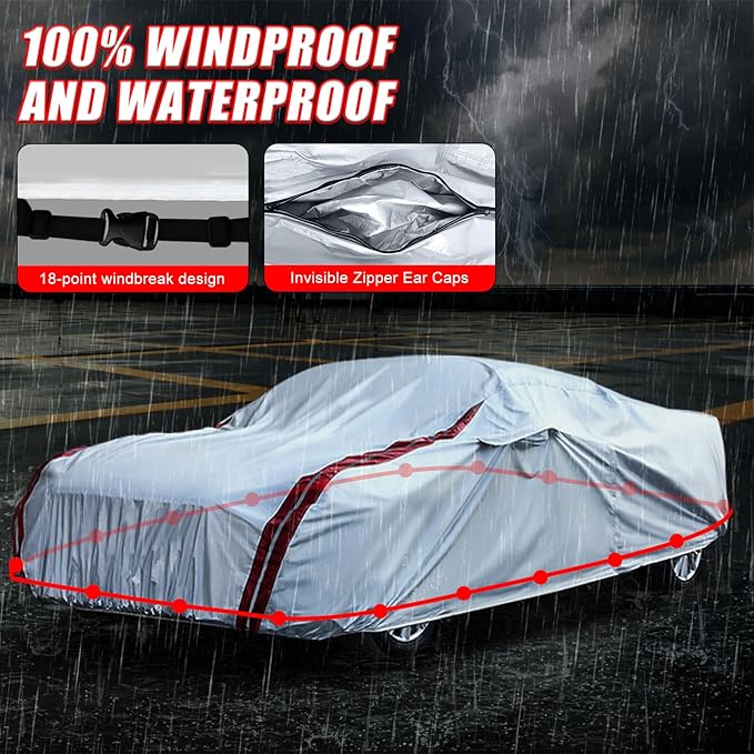 SPORTULI Waterproof Car Covers Replace for 2020–2025 Corvette C8, 6 Layers All Weather Fitted Covers for Vehicles with Zipper Door & 18 Ponit Windproof Bands for Snow Rain Dust Hail Protection