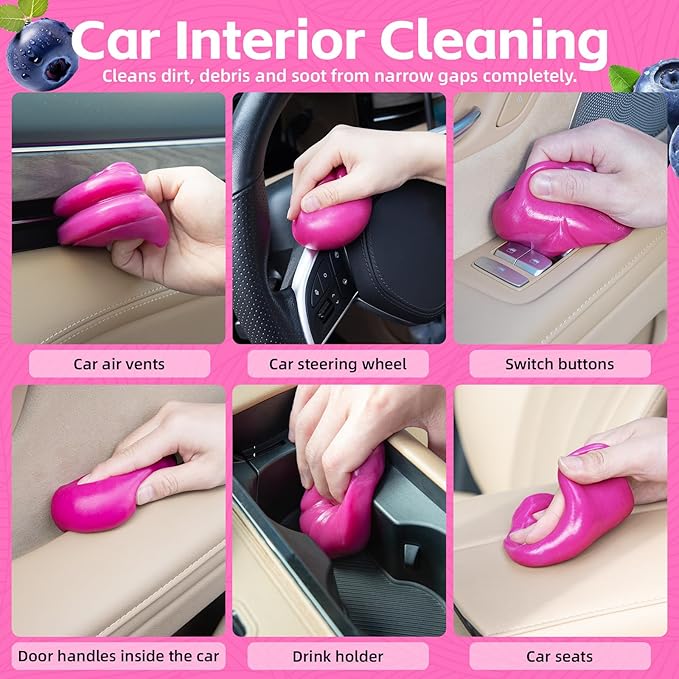 ASFSKY Reusable Car Cleaning Gel with Strong Adhesion - Ideal for Car Interiors (Air Vents, Dashboards, Seat Gaps), Electronics (Keyboards, Laptops, Game Consoles), Home Appliances (3, Rose Red)