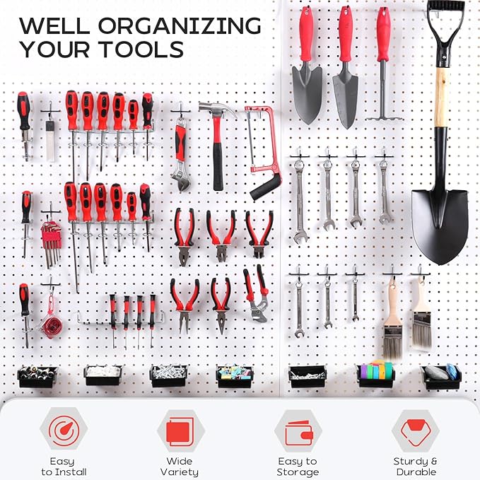 278PCS Upgraded Pegboard Hooks Assortment, Peg Board Organizer Accessories with Bins, Fit 1/8 or 1/4 inch PegBoard for Hanging Tools Storage, Garage, Workbench, Wall, Craft Room and Workshop