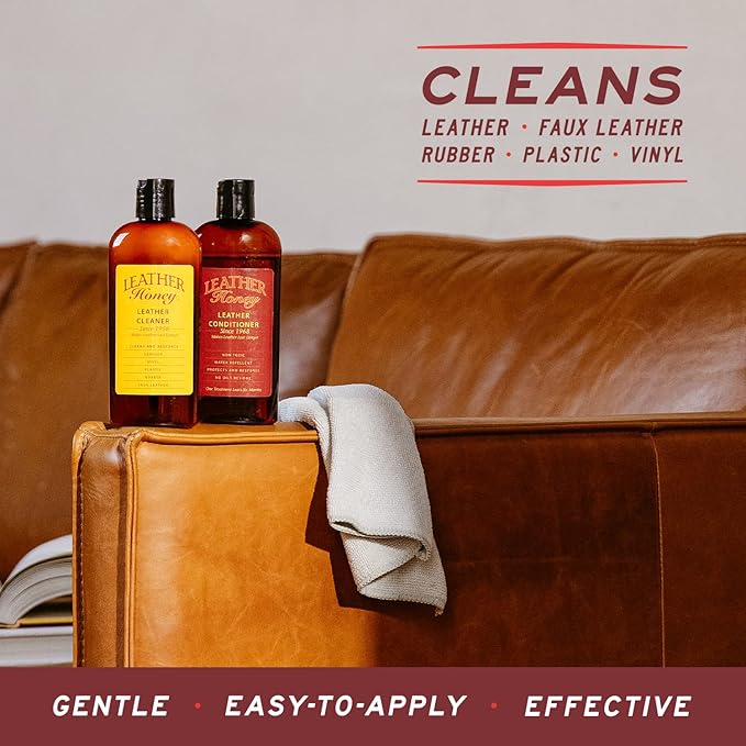 Leather Honey Complete Leather Care Kit Including 8 oz Cleaner, 32 oz Conditioner and 2 Applicator Cloths for use on Leather Apparel, Furniture, Auto Interiors, Shoes, Bags and Accessories