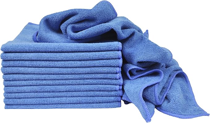 Eurow Utility 240 GSM Terry Weave Microfiber Cleaning Towels for Home, Auto, Boat, RV, Garage, Shop, Streak-Free, Scratch-Free, Reusable, Multi-Surface, Ultra Absorbent, 16x16 Inch, 12-Pack, Blue