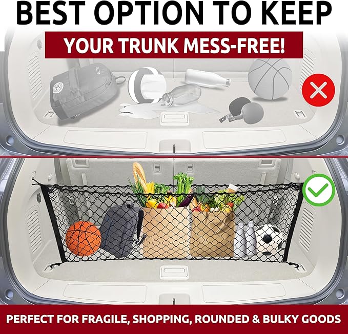 Envelope Style Automotive Elastic Trunk Mesh Cargo Net for Nissan Pathfinder 2013-2025 - Premium Trunk Organizer and Storage - Luggage Net for SUV - Best Car Organizer for Nissan Pathfinder