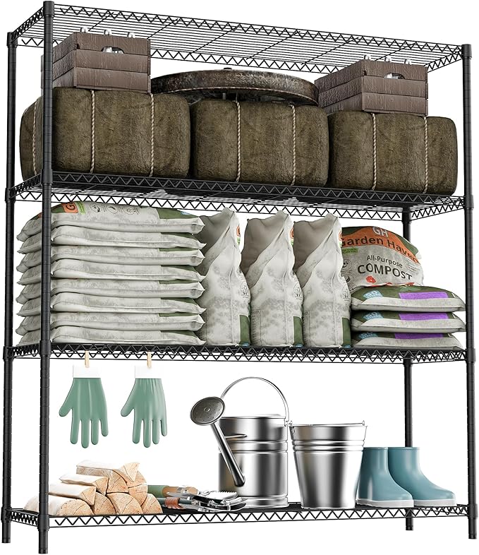 M MZG 2400LBS 47.3" W Stand Shelf Wire Rust-Proof Outdoor Storage Shelving 4-Tier Utility Shelving Unit for Garden Home,Kitchen,Office Dark Grey 17.7" D x 47.3" W x 59.4" H