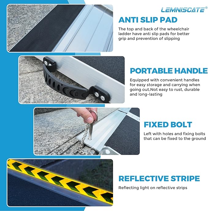 LEMNISCATE Portable Wheelchair Ramp 3FT, Non-Slip Aluminum Handicap Ramp with Handle, Folding Wheel Chair Ramps for Homes Steps, Stairs, Entry, Threshold, Doorways, Scooter, 800LBS Capacity