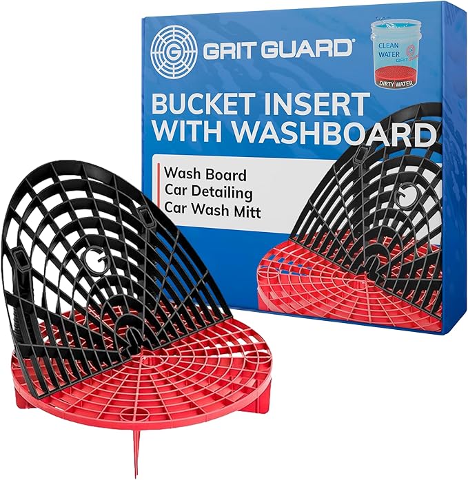 The Original Grit Guard Bucket Insert with Washboard Combo | Removes Dirt from Wash Mitt for Detailing | Car Wash Bucket Insert & Washboard | Black/Red