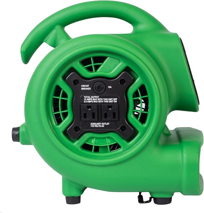 XPOWER P-230AT Mini Mighty 1/4 HP 925 CFM Centrifugal Air Mover, Carpet Dryer, Floor Fan, Blower, Stackable, Daisy Chain, for Water Damage Restoration, Janitorial, Plumbing, Home Use, Green