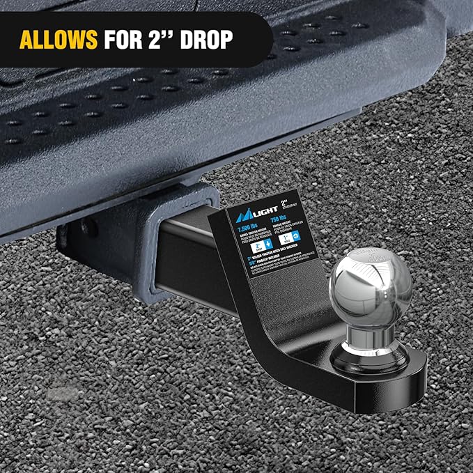 Nilight Fusion Trailer Hitch Mount w/Welded 2 Inch Trailer Ball & Hitch Pin, Fits 2 Inch Receiver, 7500 lbs 2" Drop