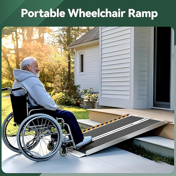 4 Feet Portable Wheelchair Ramp, Lightweight Aluminum Folding Handicap Ramp with Handle, Non-Slip Door Threshold Wheelchair Ramps for Home, Wheel Chair Ramp for Home Steps, Stairs, Doorways