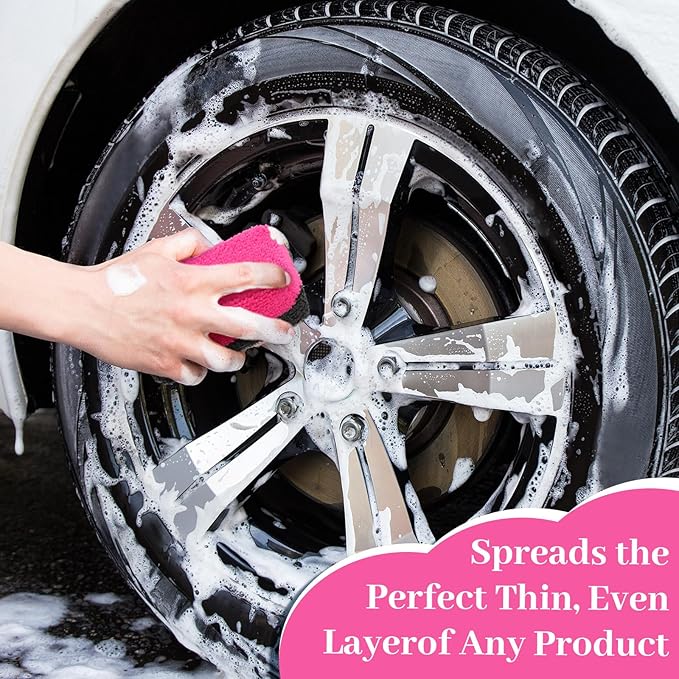 Mudder 24 Pcs 3.5 x 1.5 x 1.5 Inch Car Wax Applicator Pad Rectangular Microfiber Pads Sponge Ceramic Coating Applicator Car Foam Cleaning (Pink and Gray)