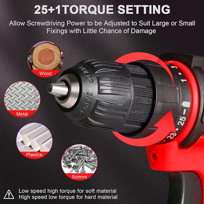 12V Cordless Drill Driver Set, 43pcs Home Tool Kit with 2-Speed & 25+1 Torque, LED Light, Fast Charger, Battery Included for DIY, Wood Metal Plastic, Gift for Men Women