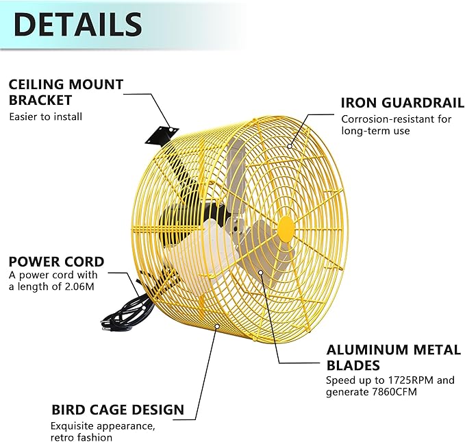 Greenhouse Circulation Fan Air Circulation Fan 1/2 HP 115V Ceiling Wall Mount Fan High Speed Circulation Fan for Greenhouse, Warehouse, Patio, Garage 7860CFM, ETL Listed