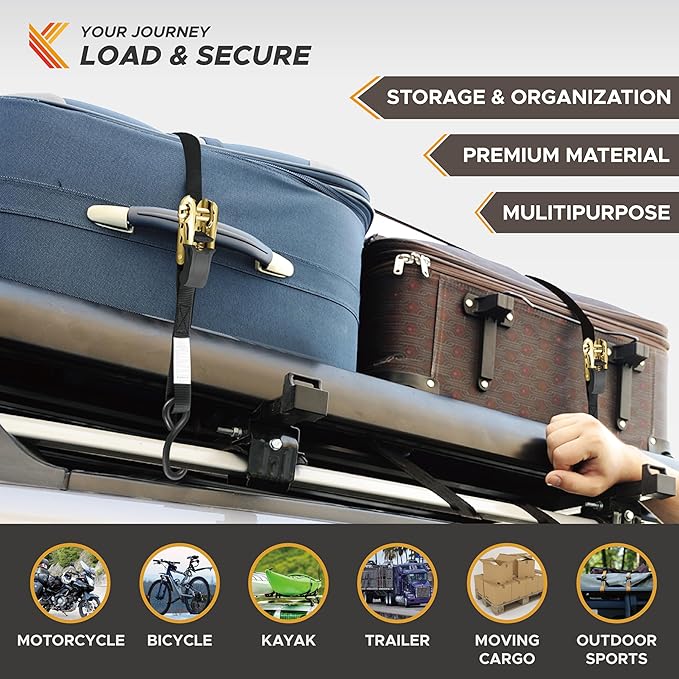 KODIAK STRAPS Ratchet Straps Heavy Duty Tie Down Strap Set 2200 Break Strength – 1" x 17' 4pk with Soft Loops Cargo Truck Bed Tie Downs – Coated Deep S-Hook & Carry Bag for Moving, Securing Cargo