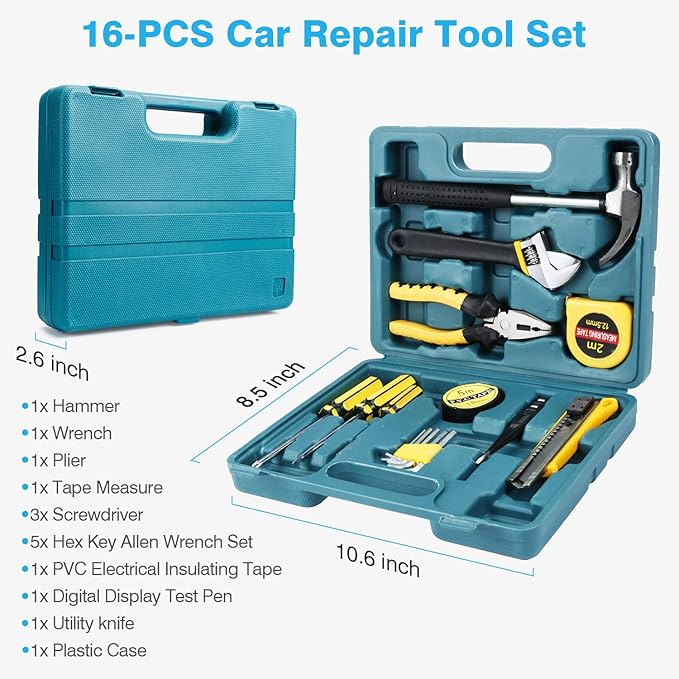 Vetoos Car Roadside Emergency Kit with Jumper Cables, Auto Vehicle Safety Road Side Assistance Kits, Winter Car Kit Essentials for Women and Men, with Car Repair Tool Set, Folding Survival Shovel