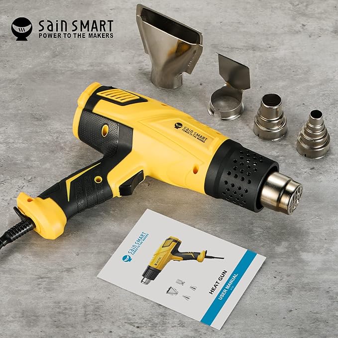 SainSmart Heat Gun, 1800W, Variable Temperature Control 120 °F-1202 °F, Fast Heat Hot Air Gun Soldering, with 4 Nozzles for Crafts, Epoxy Resin, Shrinking tubes, Stripping Paint, and Shrink Wrapping
