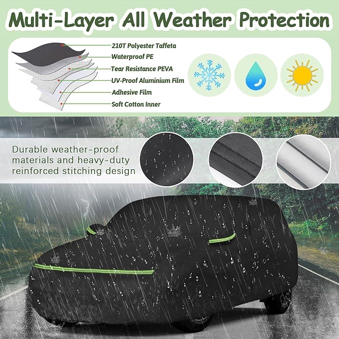 Car Covers for 2002-2025 Mini Cooper/Cooper S/Hardtop/Convertible 2-Door, 210T Waterproof All Weather Cooper Full Car Cover Outdoor Custom-fit Cotton Lining Windproof Cover with Door Zipper(Black)