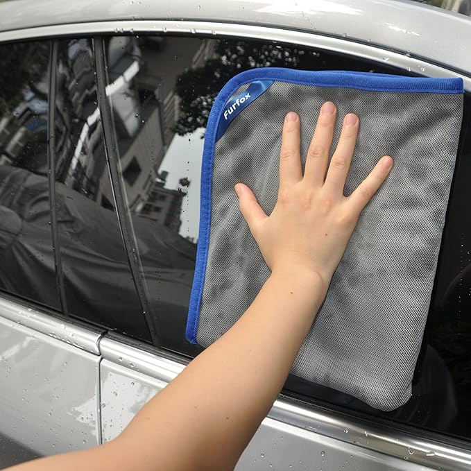 Furfox Pro-Grade Car Wash Towels (2-Towels) - Heavy Duty 600GSM Absorbent Microfiber Cloth for Car Detailing, RV Cleaning, Window Drying - 19.7x23.6 Inch Scratch-Free Towels - Gray
