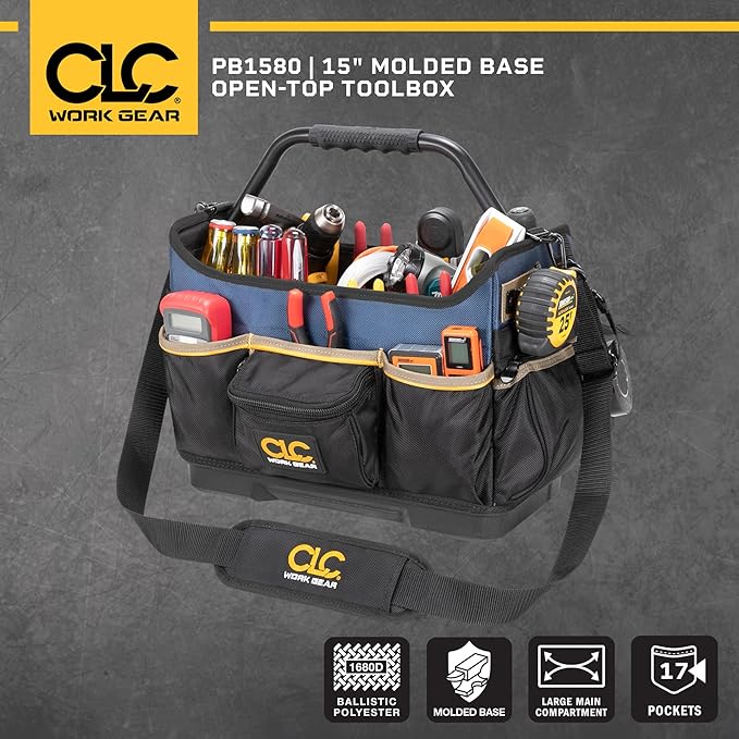 CLC Work Gear PB1580 15" Molded Base Open-Top Toolbox, Black