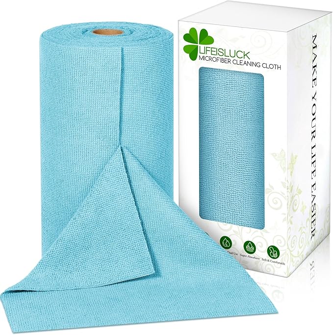 65 Pack Microfiber on a Roll Tear Away Towel, 10" x 10" Reusable Washable Microfiber Cloths Paper Towels Roll Absorbent Rag for Car Kitchen Cleaning