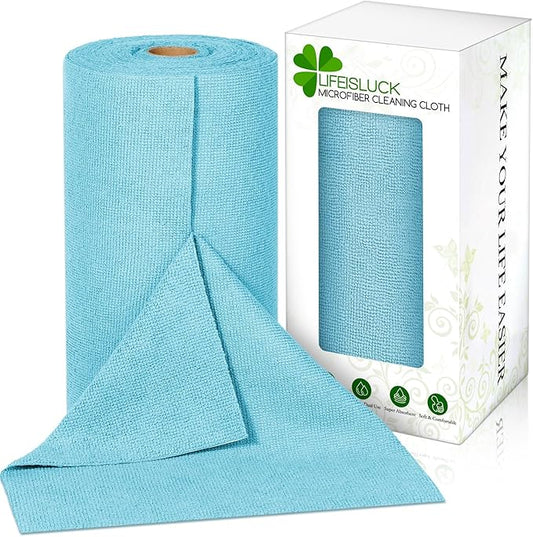 65 Pack Microfiber on a Roll Tear Away Towel, 10" x 10" Reusable Washable Microfiber Cloths Paper Towels Roll Absorbent Rag for Car Kitchen Cleaning