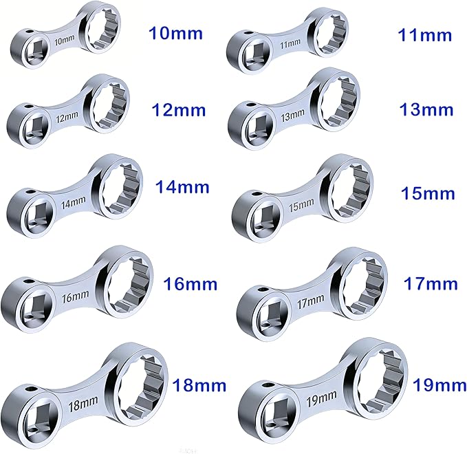 10-Piece Metric 12-Point Box End Torque Adapter Extension Set –Torque Wrench Extension Adapter 10mm, 11mm, 12mm, 13mm, 14mm, 15mm, 16mm, 17mm, 18mm, and 19mm