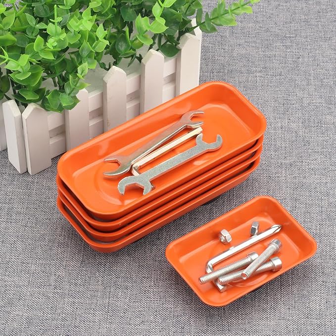 14 PCS Magnetic Trays, Include 7 PCS 5.9X2.6Inch & 7 PCS 3.7X2.5 Inch, Magnet Tool Tray, Magnetic Parts Tray, Orange, by GENHAKON