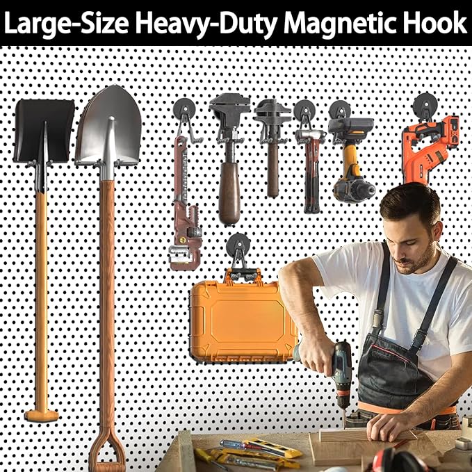 3-H Hook Magnets Heavy Duty 4 Pack,J Shape Strong Magnetic Hooks for Hanging Cordless Power Drill,Utility Magnetic Tool Holder for Metal Cabinet,Steel Pegboard,Workshop,Toolbox,Garage(Black)