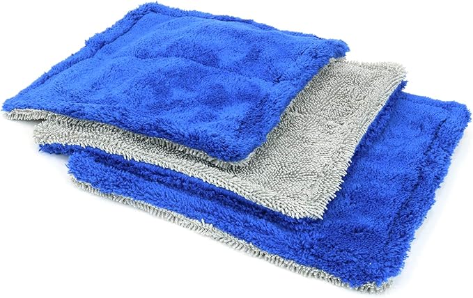 Autofiber Amphibian Mini Dual Side Glass Cleaning Microfiber Towel - One Side Twist, One Side Plush - 8"x8" (Blue/Gray)