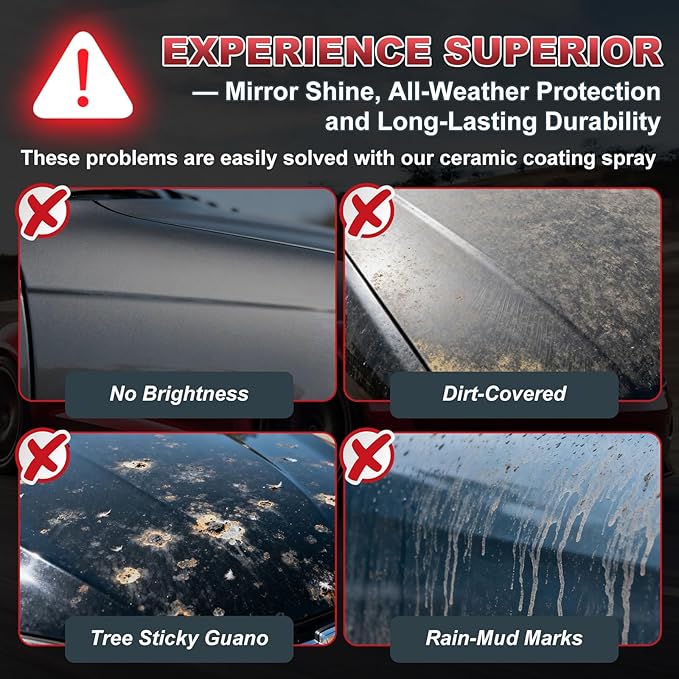 Pro-Grade Sio2 Ceramic Coating Spray 6.8 oz - Super Hydrophobic Water Beading & Deep Gloss Paint Sealant - 3 Months of Long-Lasting Shine & Sleek Slickness - Ultimate All-Season Defense