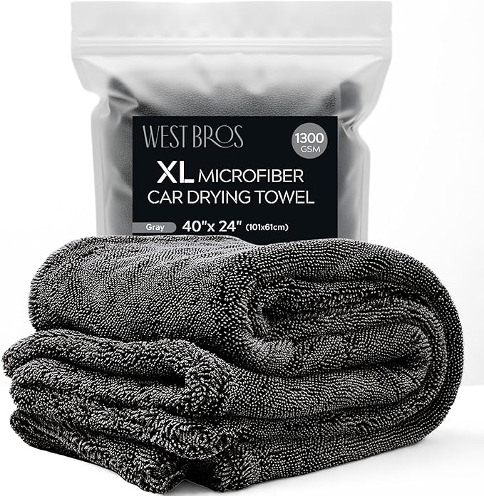 XL Car Drying Towel, 1300 GSM Professional Car Towel with Double Twisted Loop, Car Drying Towels Extra Large Super Absorbent, Microfiber Drying Towels for Cars, Trucks, SUVs - 40"x24", Gray