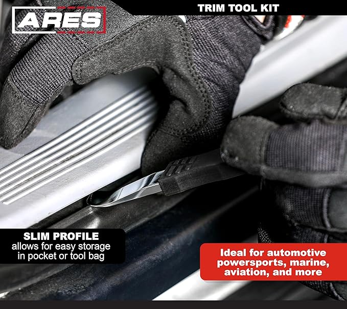 ARES 10123 – 2-Piece Automotive Trim Tool Kit – Ultra-Thin Prybar Ends Offer Superior Strength Without Damaging Material – Removes Trim, Molding, Fasteners, Panels, and More
