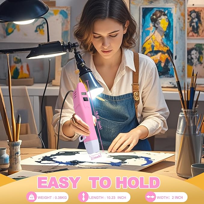 mofa Mini Variable Temp Heat Gun 350W 250℉~850℉(150℃- 450℃) Fast Heating,LCD Digital Display Hot Air Gun Tools with Reflector Nozzle&Tripod Overload Protection for Crafting,Embossing,Drying (Pink)