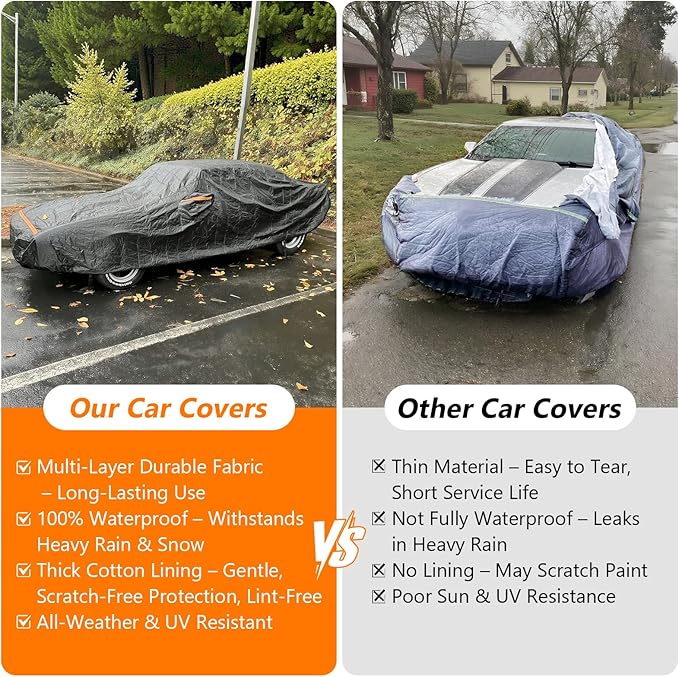 Car Cover for Oldsmobile Cutlass 1966-1980/1988, Waterproof 420D Oxford Cloth and Cotton Cover Outdoor Full Car Covers with Zipper Windproof Heavy Duty All Weather Protection